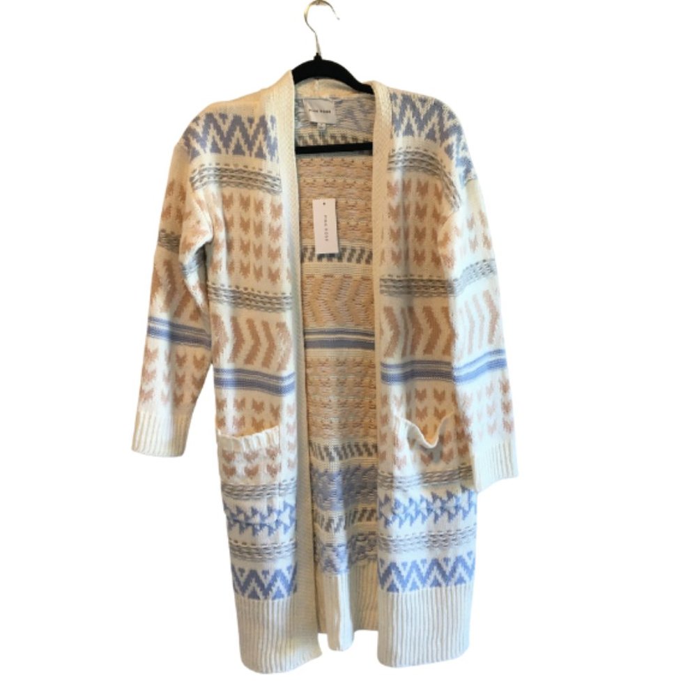 Pink Rose Long Sleeve White Grey Combo Cardigan Size Small